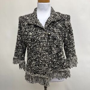 St. John Sport Women's Sweater Petite SP Black White Wool Blend